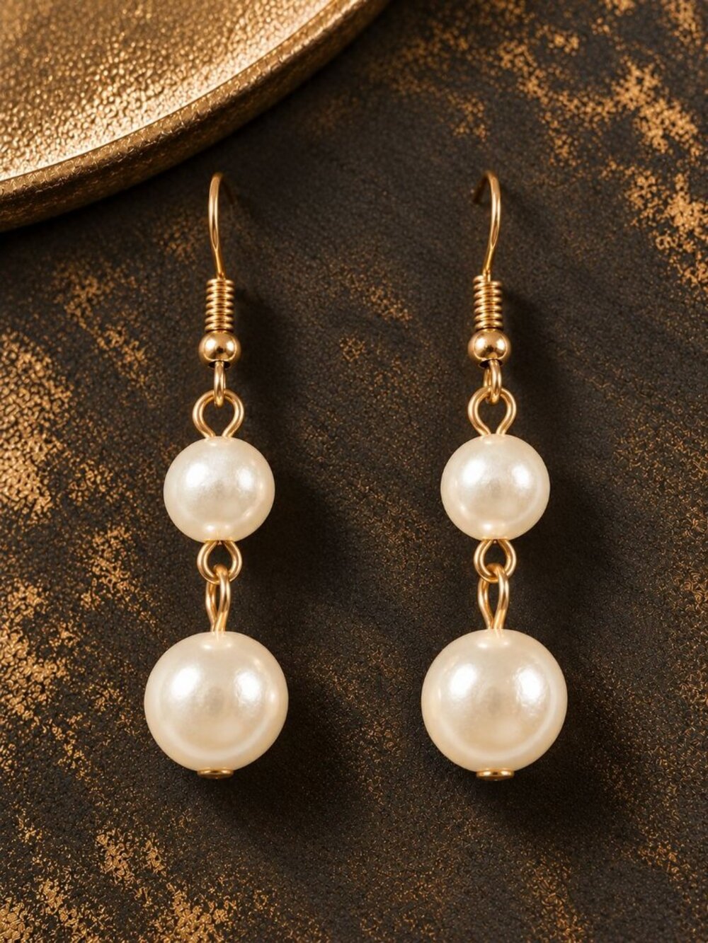 Gold Tone Drop Earrings Faux Pearls Elegant Hook Casual Costume Every Day Wear